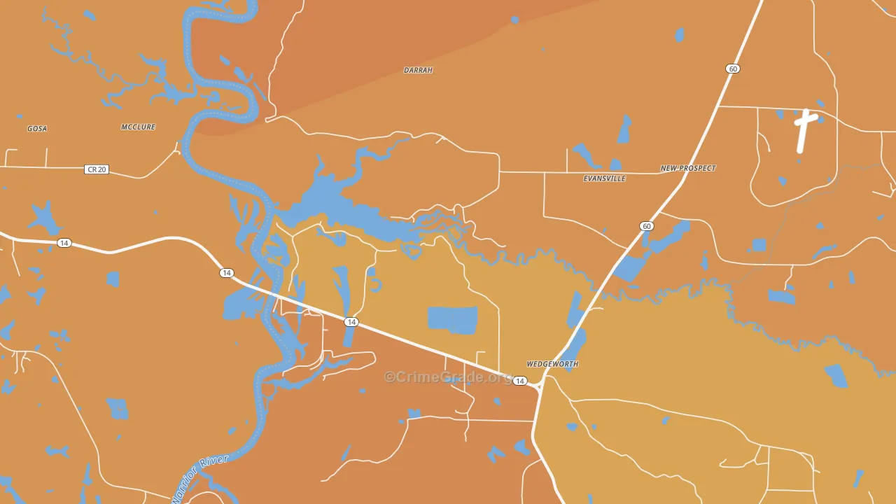 Evansville, AL Map of Vehicle Theft Rates