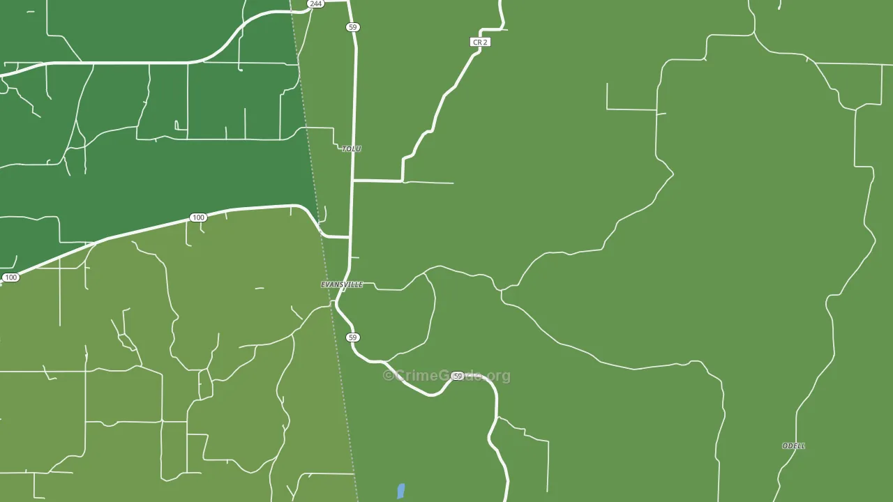 Evansville, AR Map of Vehicle Theft Rates