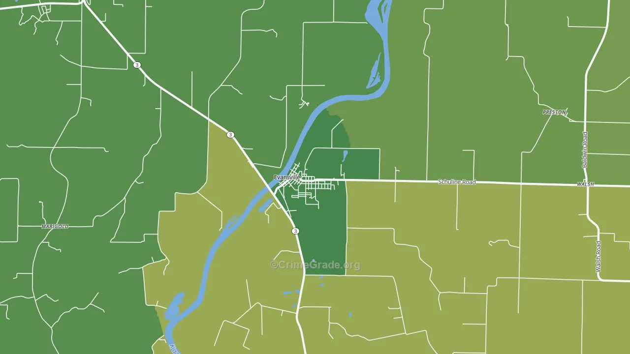 Evansville, IL Map of Vehicle Theft Rates