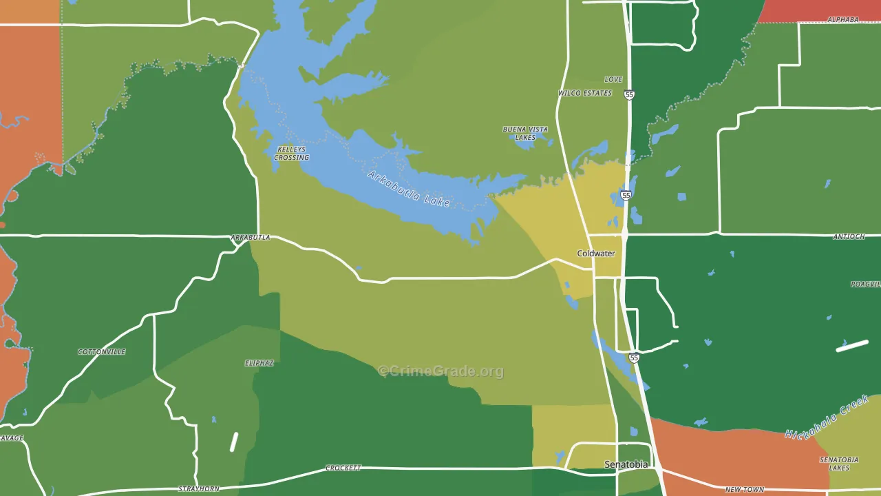 Evansville, MS Map of Vehicle Theft Rates