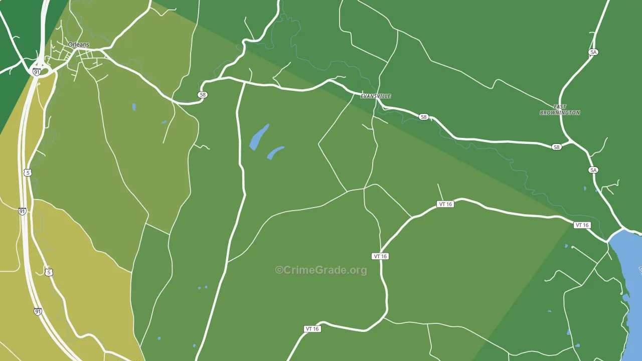 Evansville, VT Map of Vehicle Theft Rates