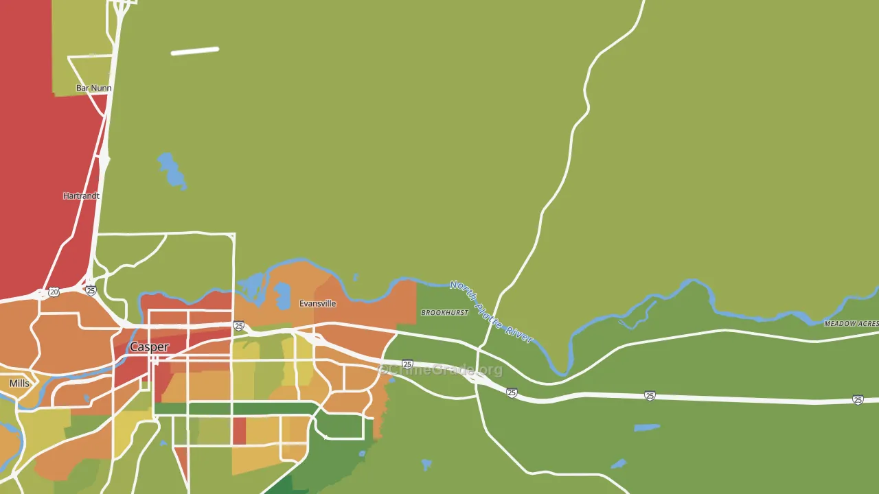 Evansville, WY Map of Vehicle Theft Rates