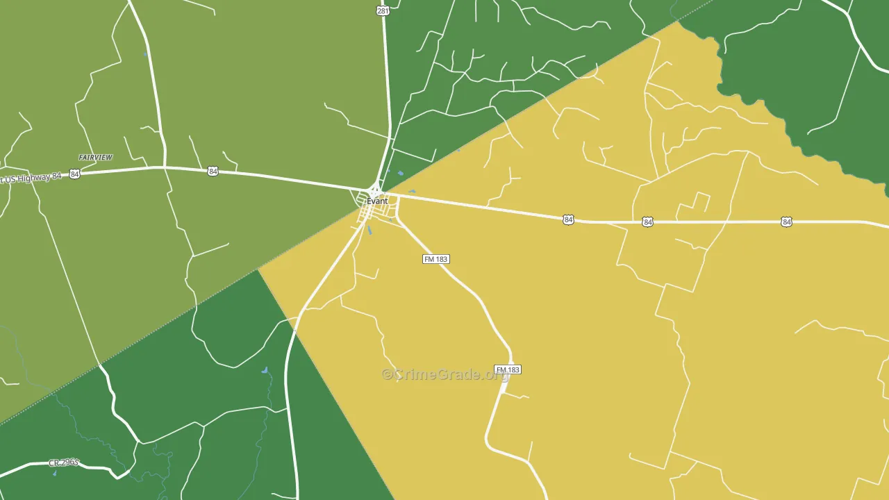 Evant, TX Map of Vehicle Theft Rates
