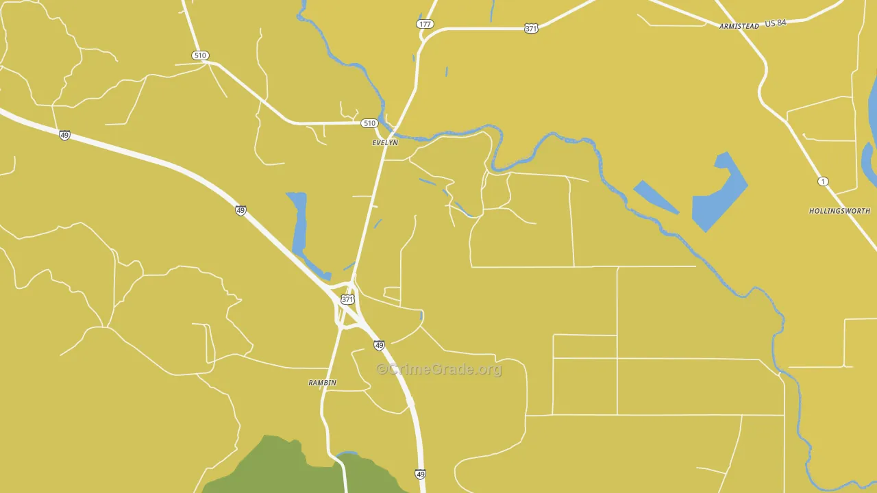Evelyn, LA Map of Vehicle Theft Rates