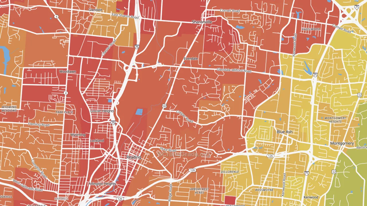 Evendale, OH Map of Vehicle Theft Rates