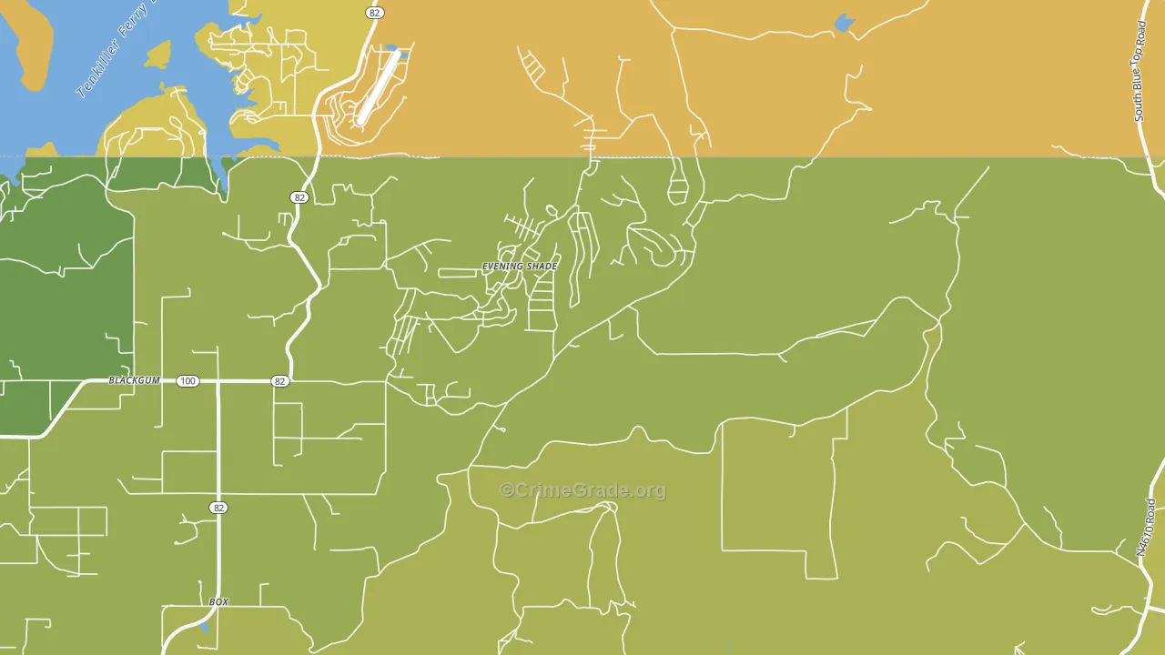 Evening Shade, OK Map of Vehicle Theft Rates