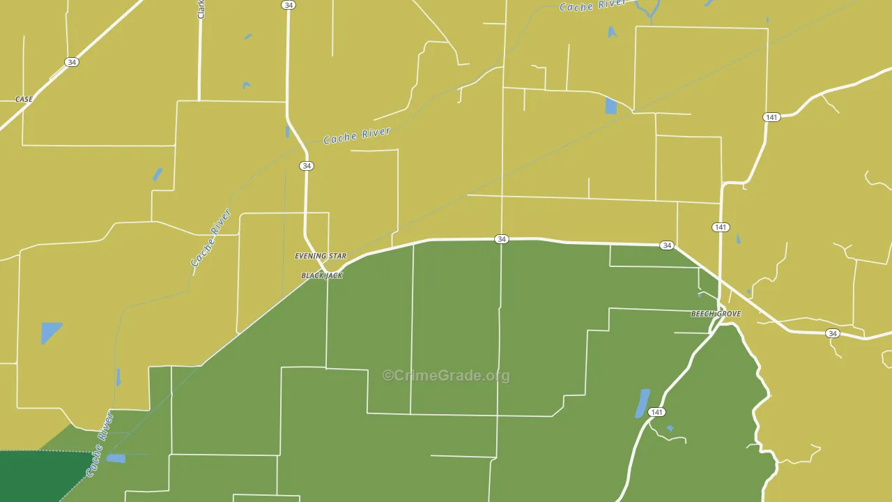 Evening Star, AR Map of Vehicle Theft Rates