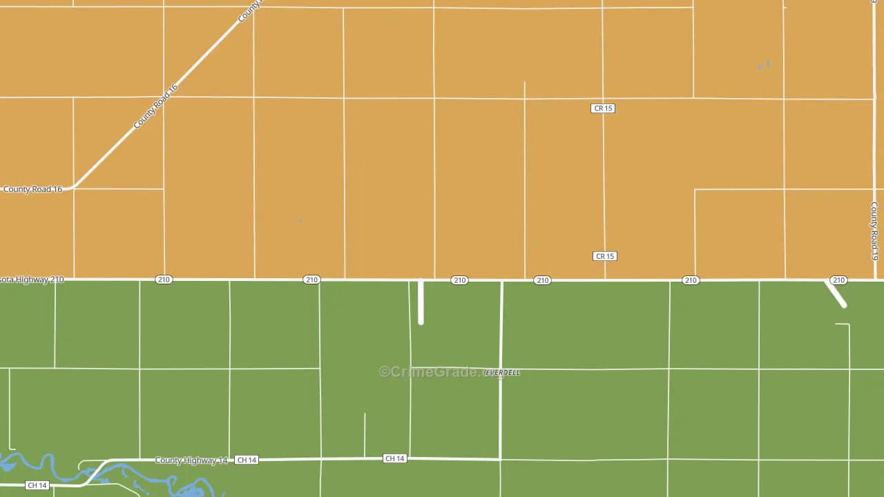 Everdell, MN Map of Vehicle Theft Rates