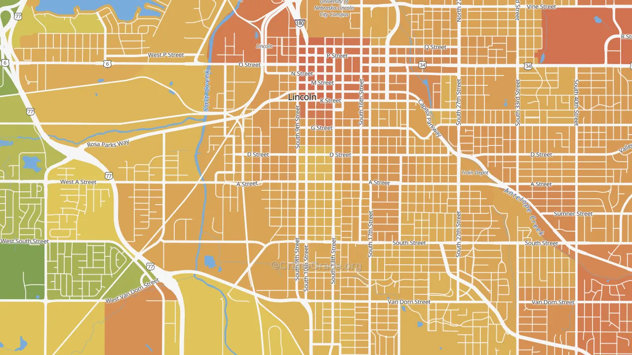 Everett, Lincoln, NE Map of Vehicle Theft Rates