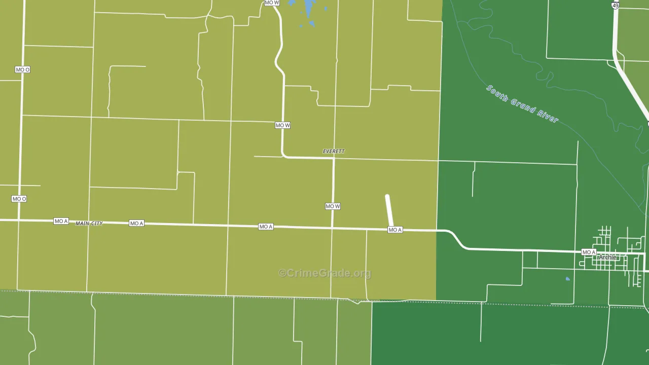 Everett, MO Map of Vehicle Theft Rates