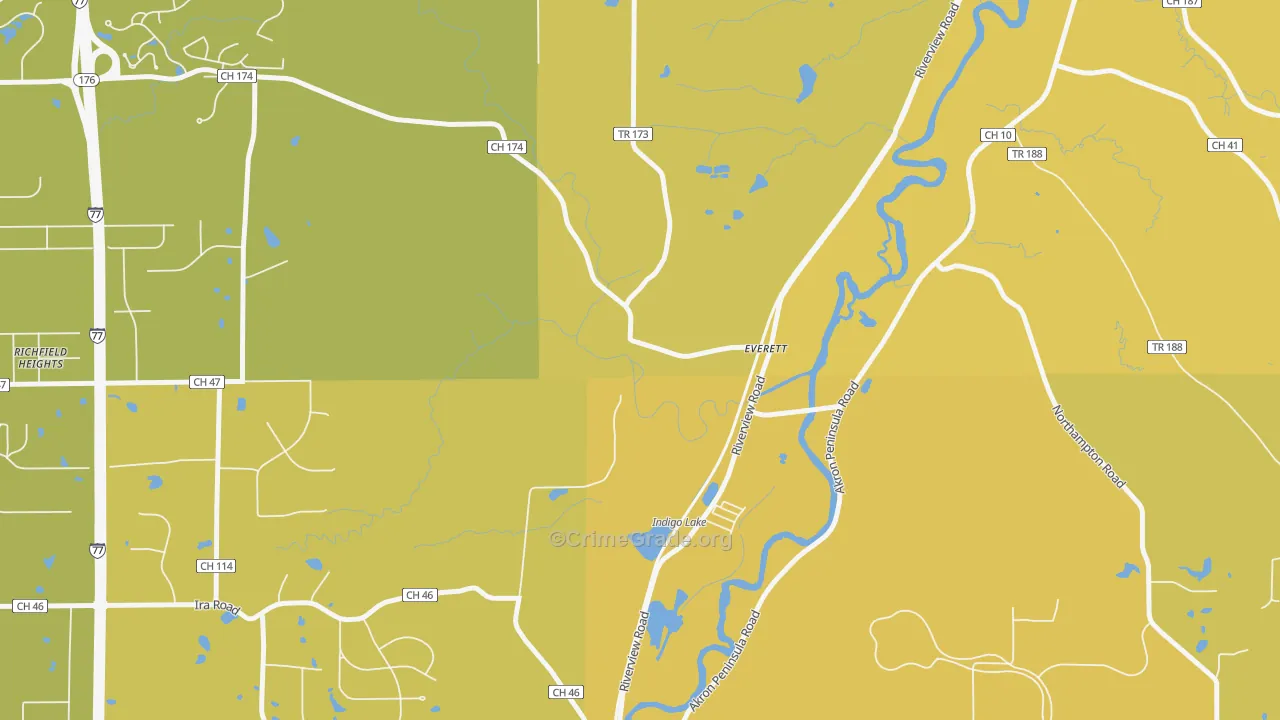 Everett, OH Map of Vehicle Theft Rates