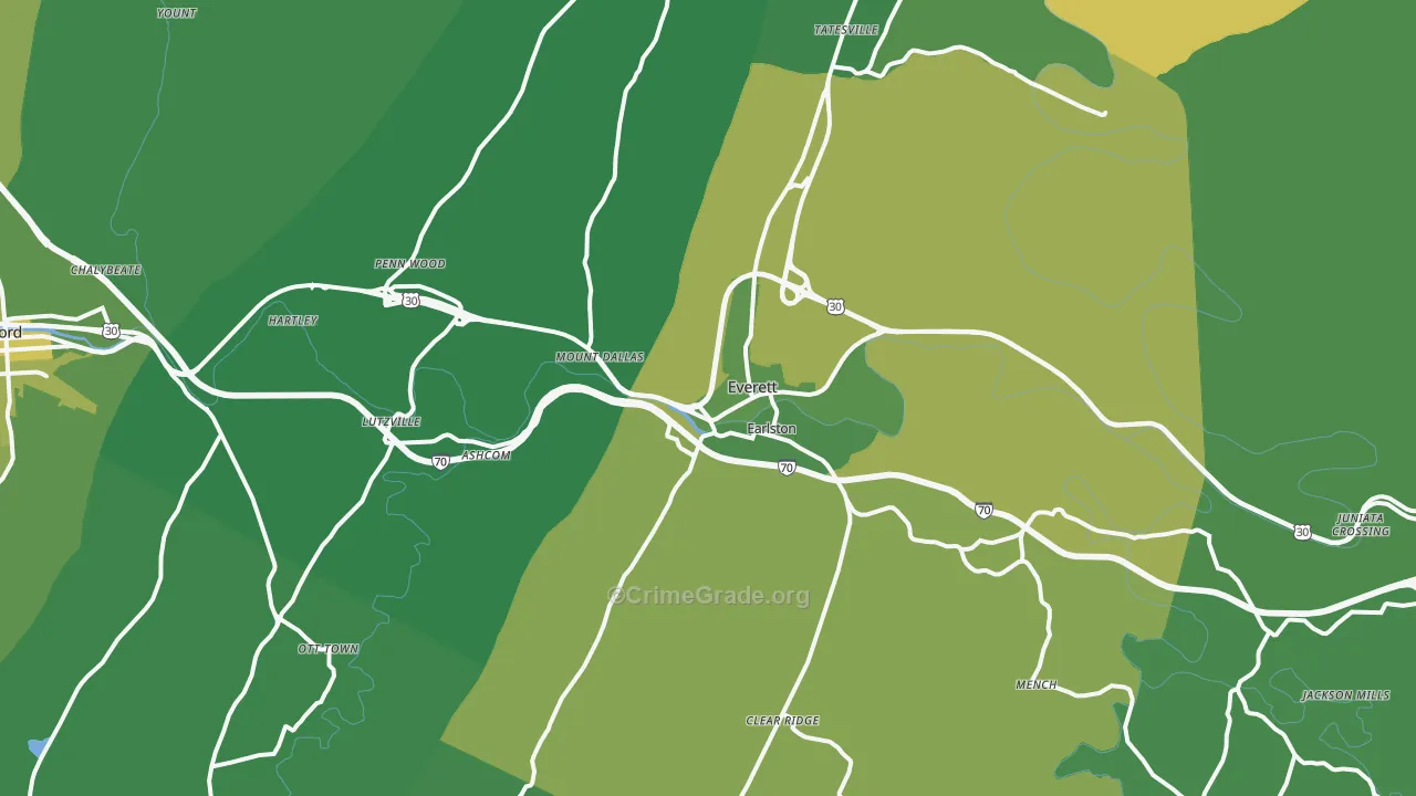 Everett, PA Map of Vehicle Theft Rates