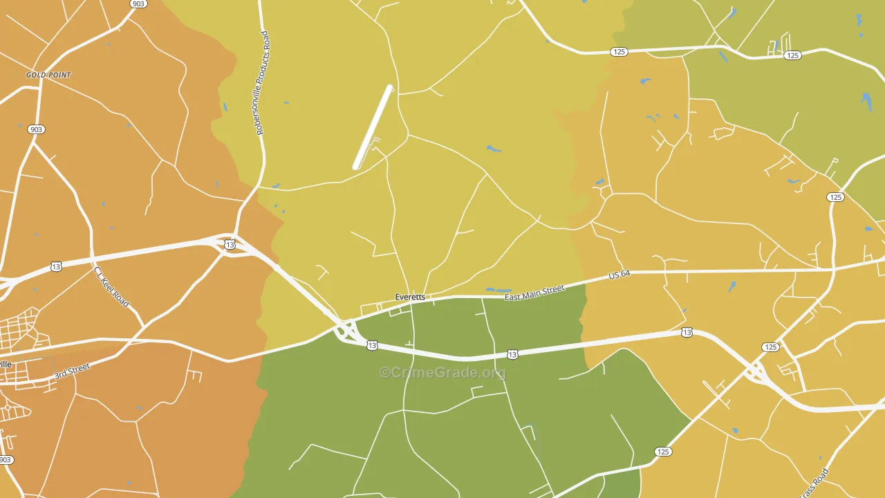 Everetts, NC Map of Vehicle Theft Rates
