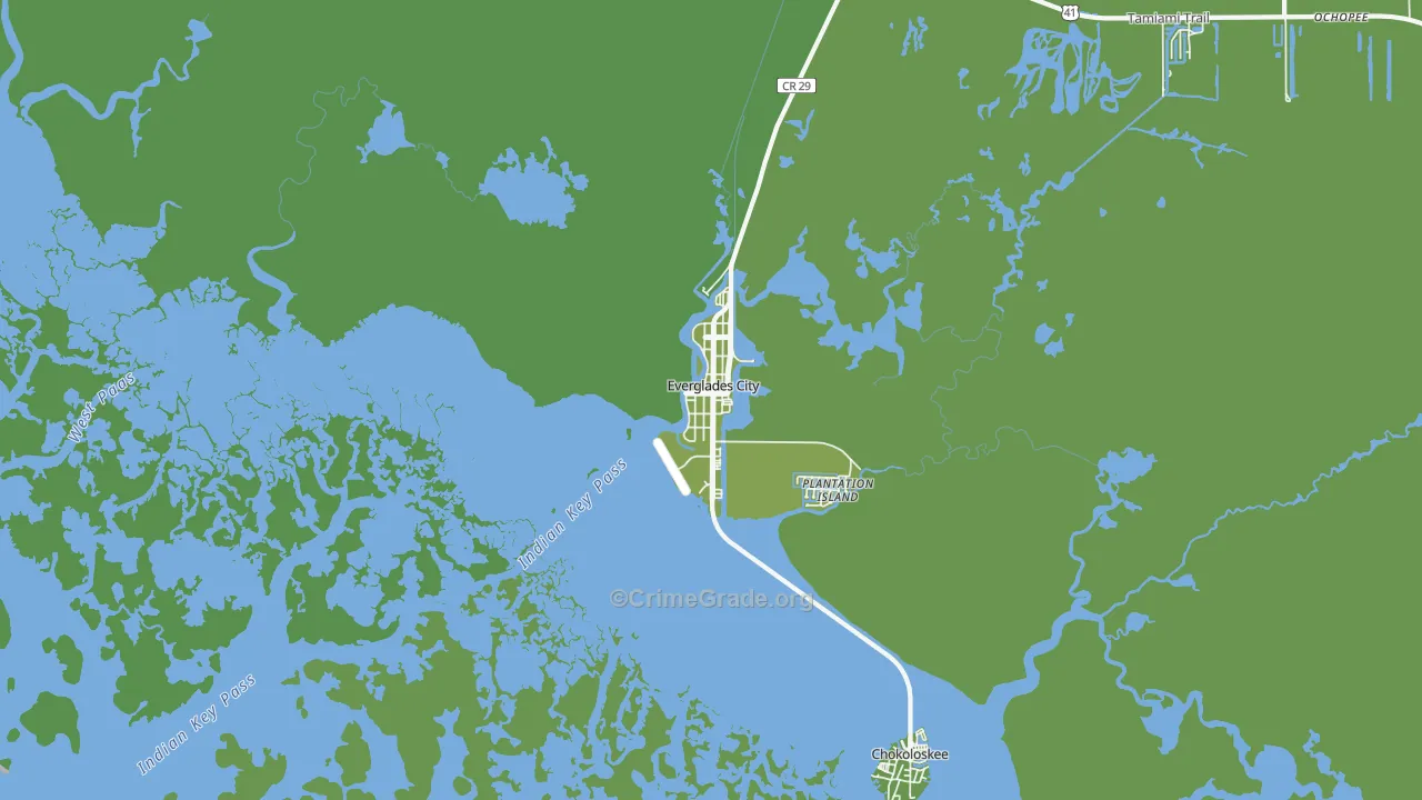 Everglades, FL Map of Vehicle Theft Rates