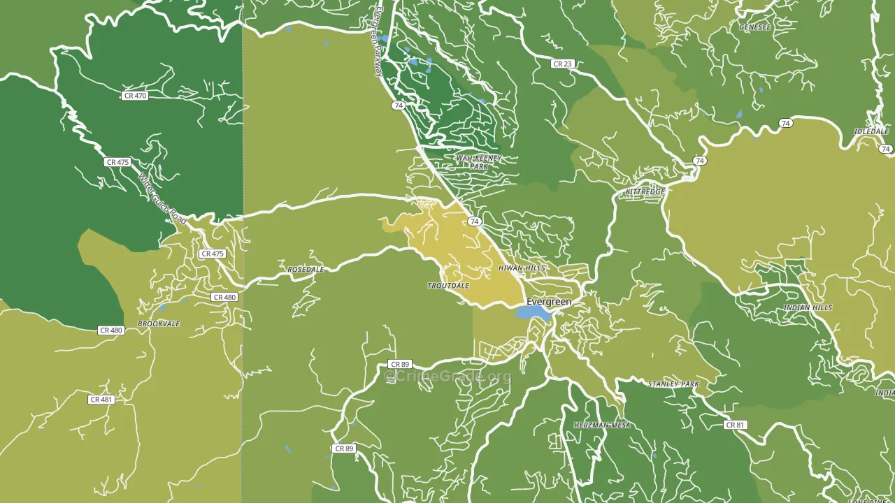 Evergreen, CO Map of Vehicle Theft Rates