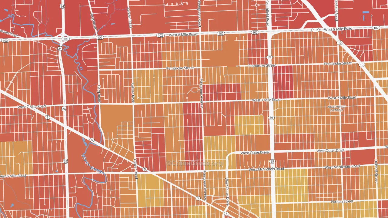 Evergreen, Detroit, MI Map of Vehicle Theft Rates