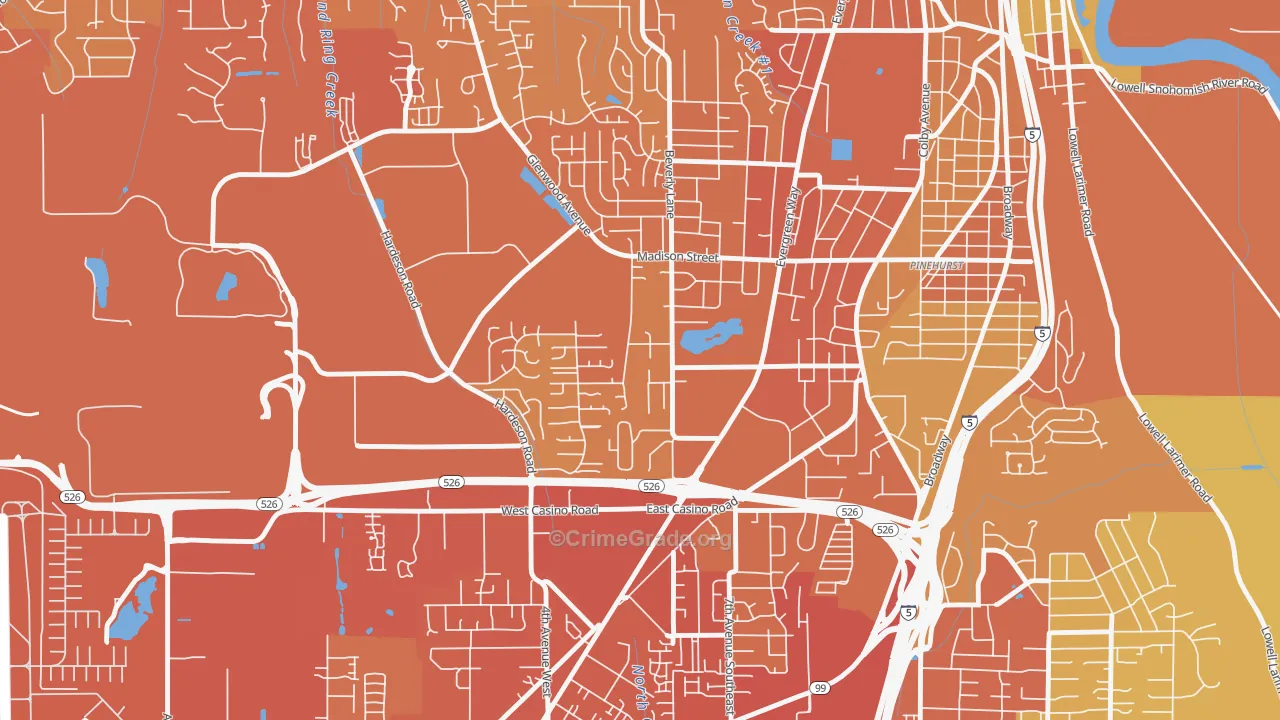 Evergreen, Everett, WA Map of Vehicle Theft Rates