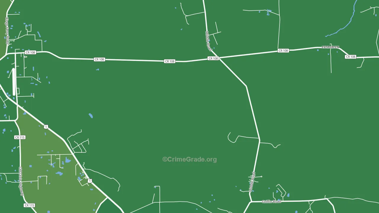 Evergreen, FL Map of Vehicle Theft Rates