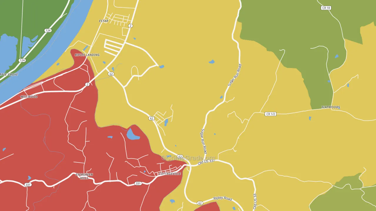 Evergreen Hills, WV Map of Vehicle Theft Rates