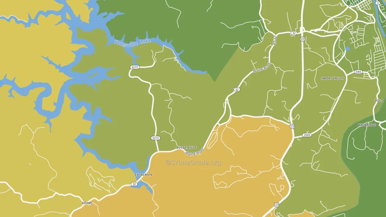 Evergreen, KY Map of Vehicle Theft Rates