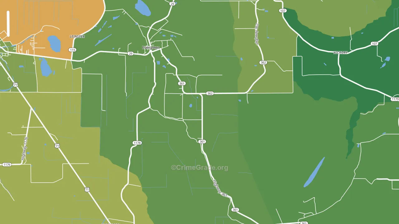 Evergreen, LA Map of Vehicle Theft Rates
