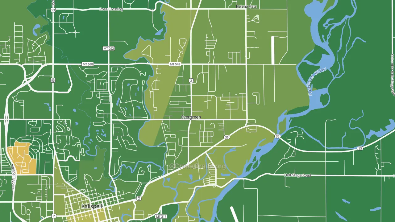 Evergreen, MT Map of Vehicle Theft Rates