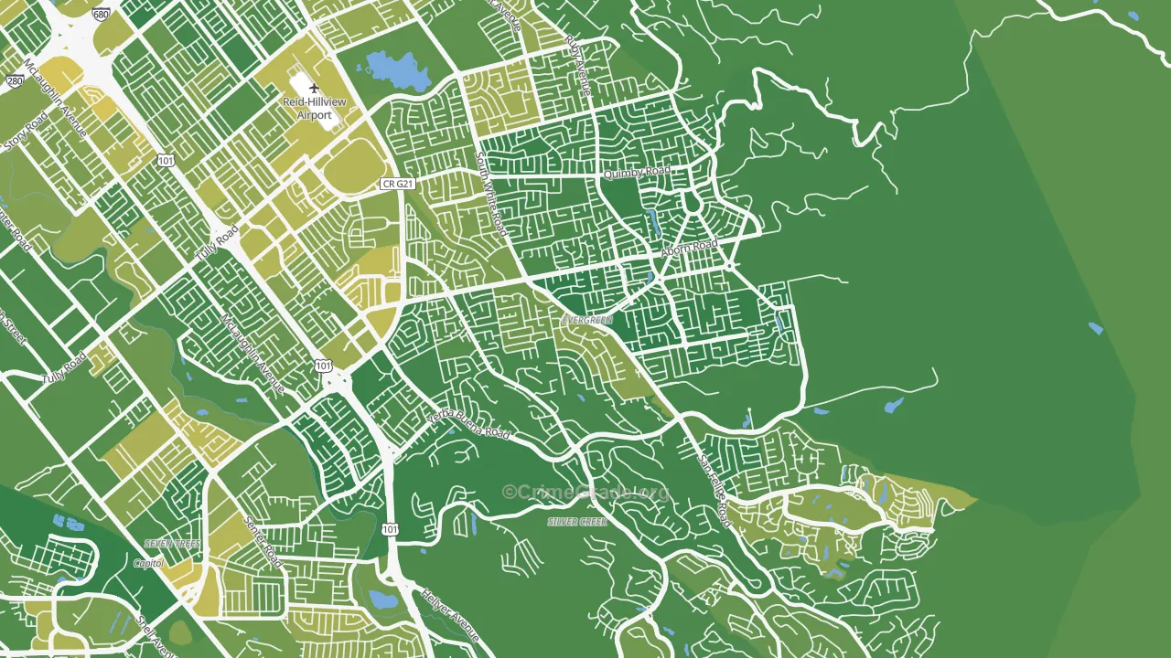 Evergreen, San Jose, CA Map of Vehicle Theft Rates