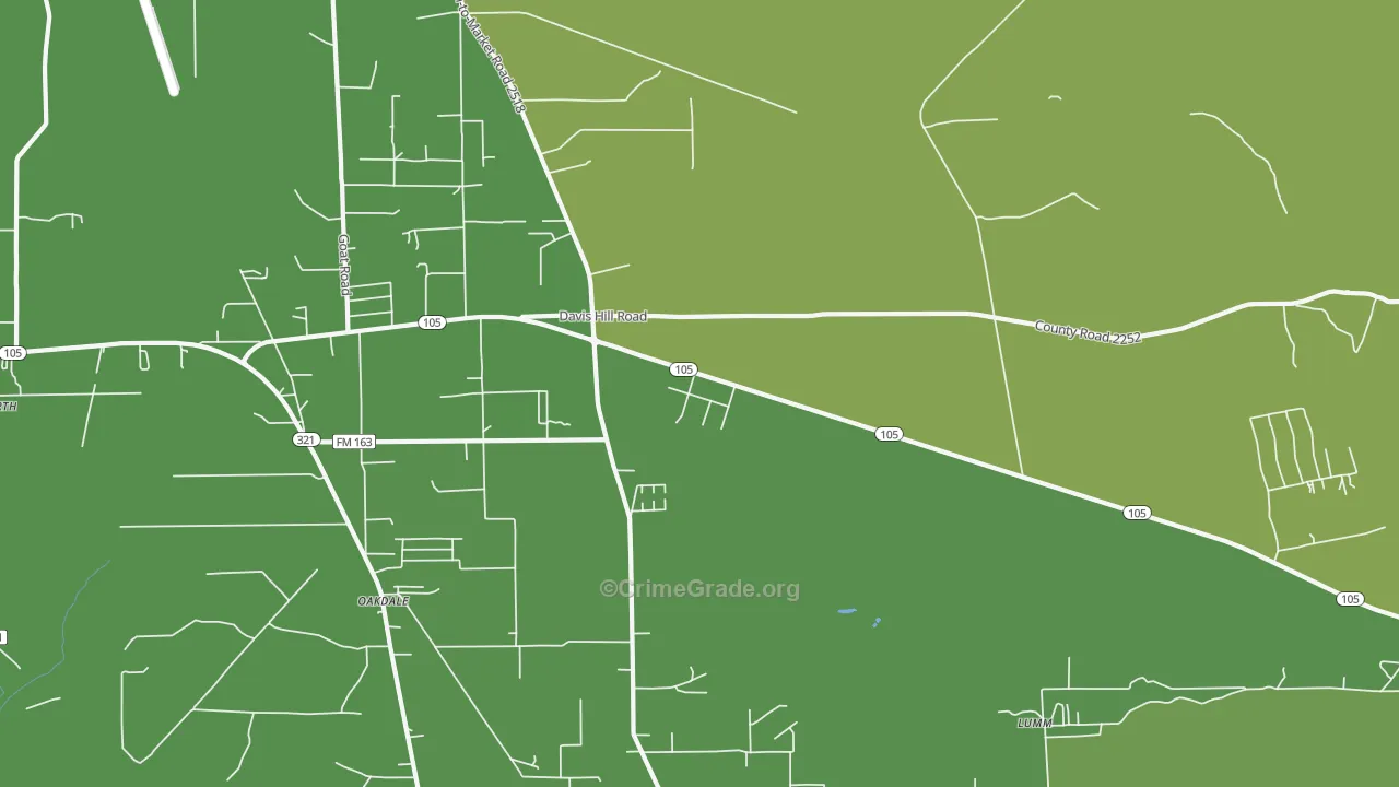 Evergreen, TX Map of Vehicle Theft Rates