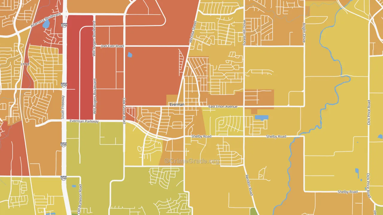 Everman, TX Map of Vehicle Theft Rates