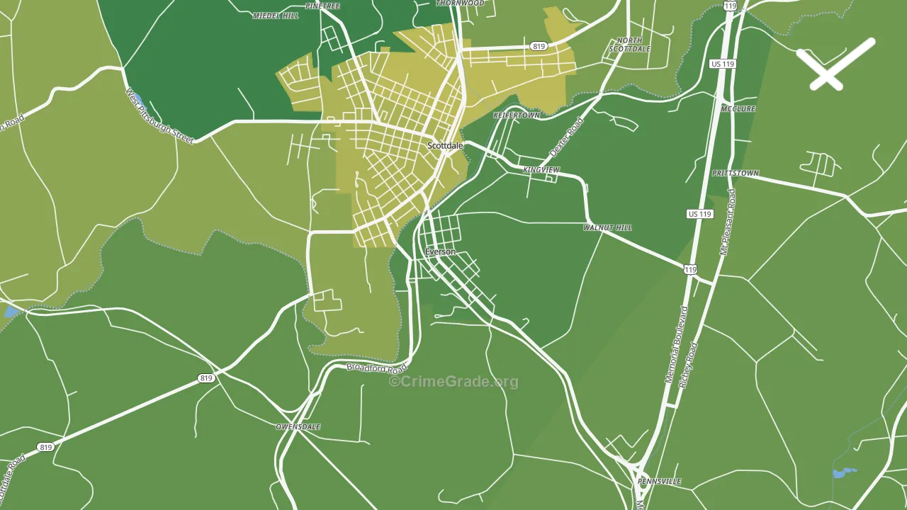 Everson, PA Map of Vehicle Theft Rates