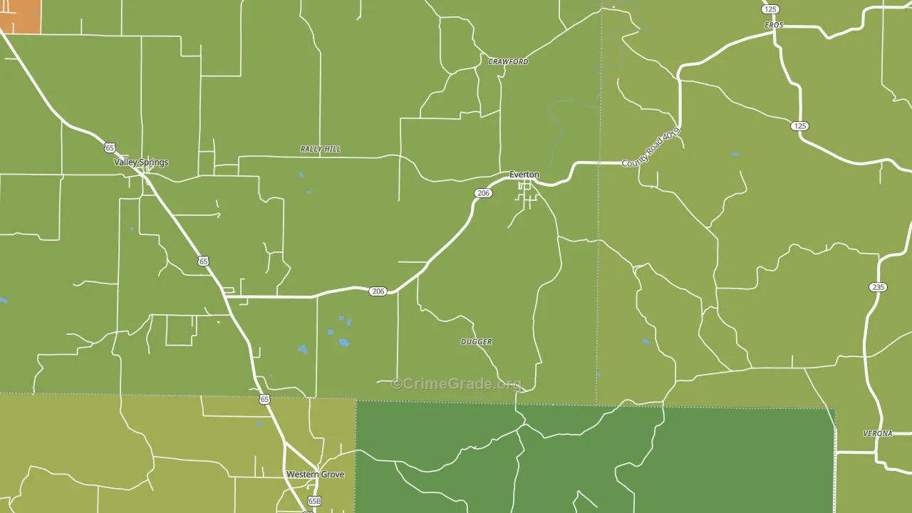 Everton, AR Map of Vehicle Theft Rates