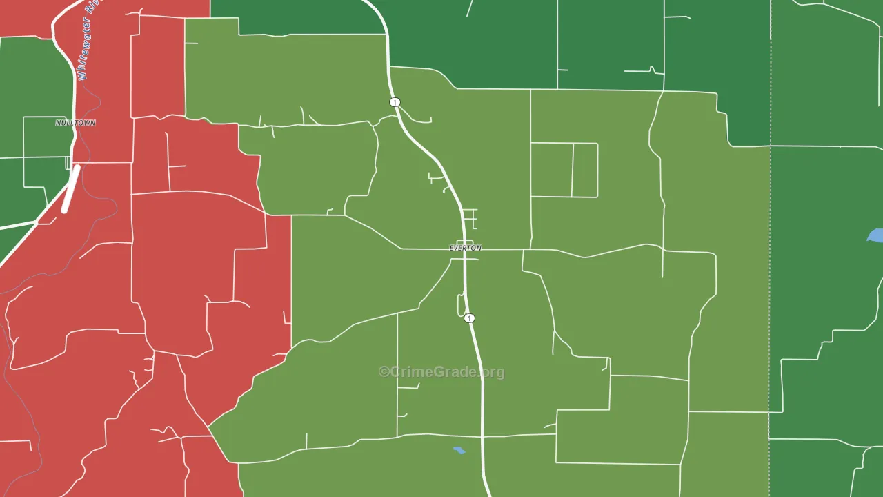 Everton, IN Map of Vehicle Theft Rates