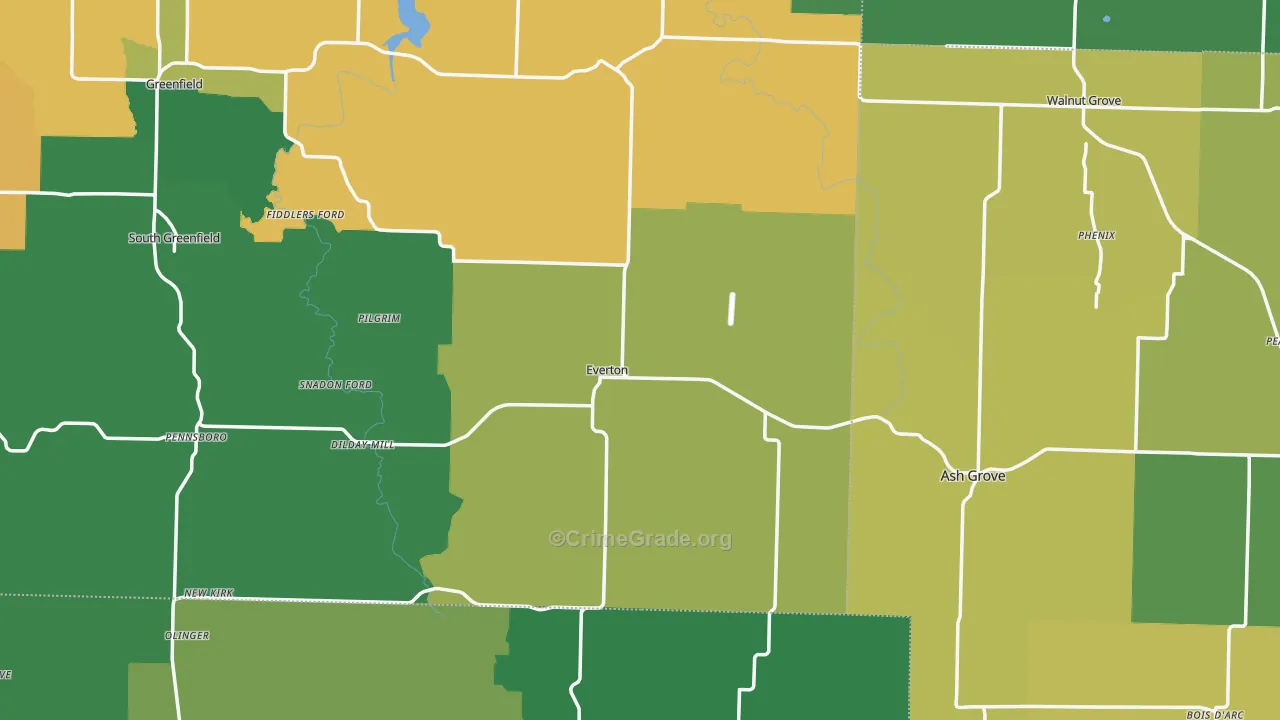 Everton, MO Map of Vehicle Theft Rates