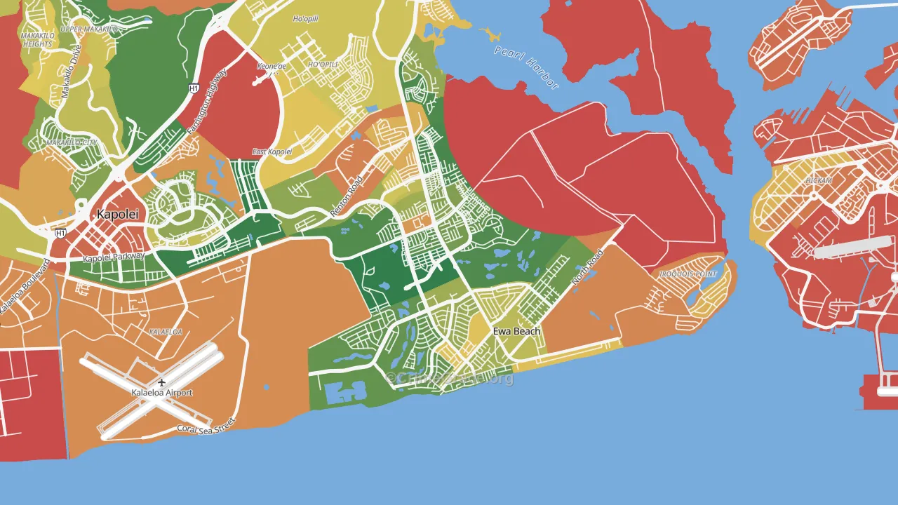Ewa Beach, HI Map of Vehicle Theft Rates