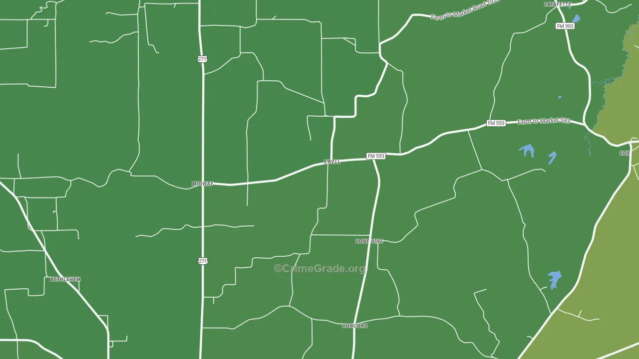 Ewell, TX Map of Vehicle Theft Rates
