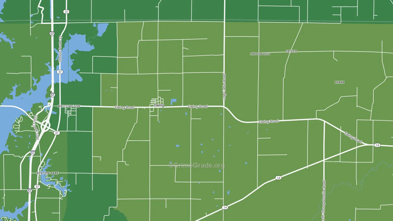 Ewing, IL Map of Vehicle Theft Rates