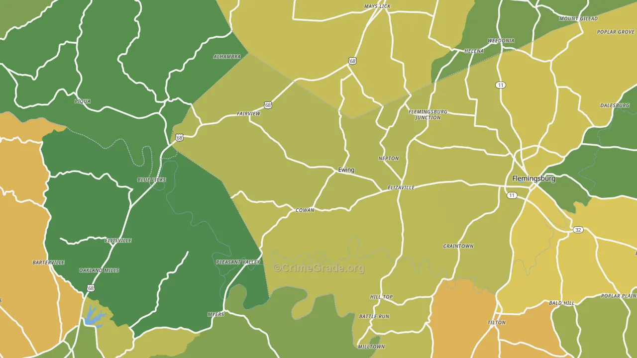 Ewing, KY Map of Vehicle Theft Rates