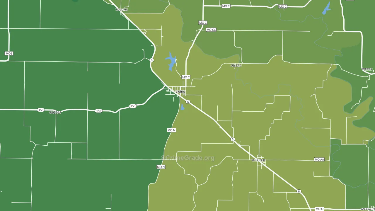Ewing, MO Map of Vehicle Theft Rates