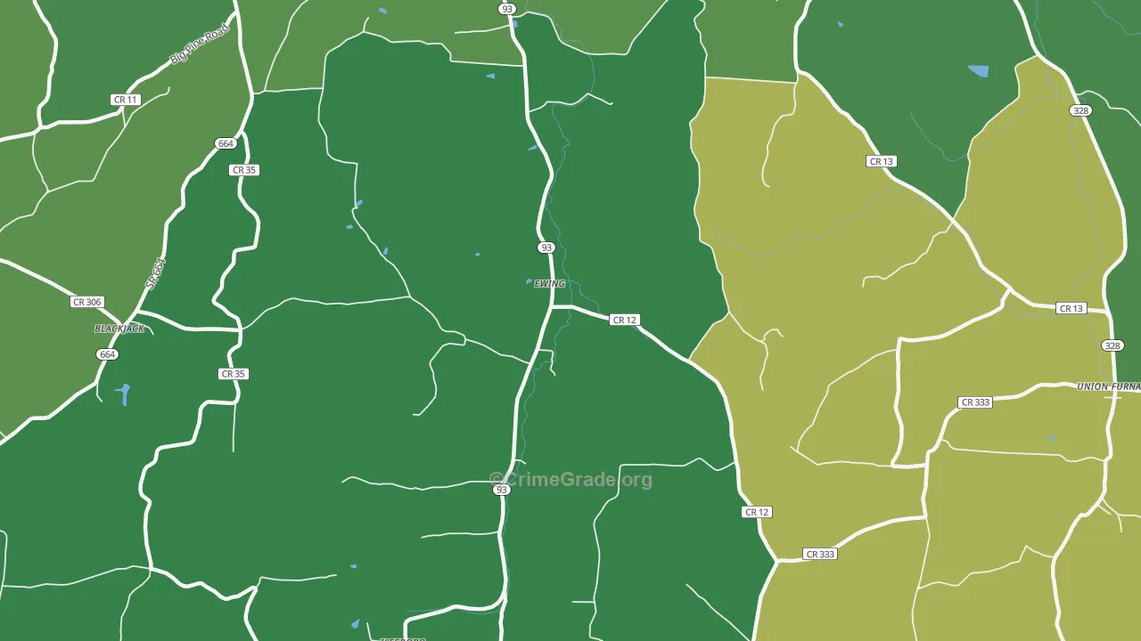 Ewing, OH Map of Vehicle Theft Rates