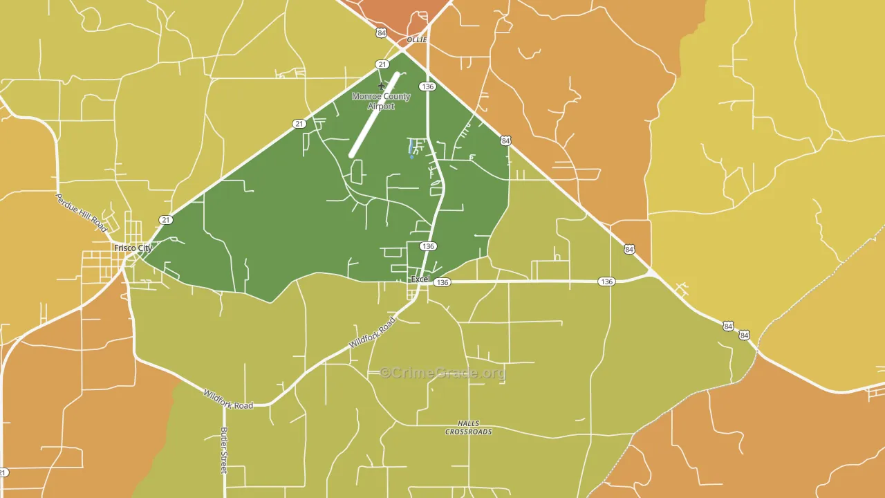 Excel, AL Map of Vehicle Theft Rates