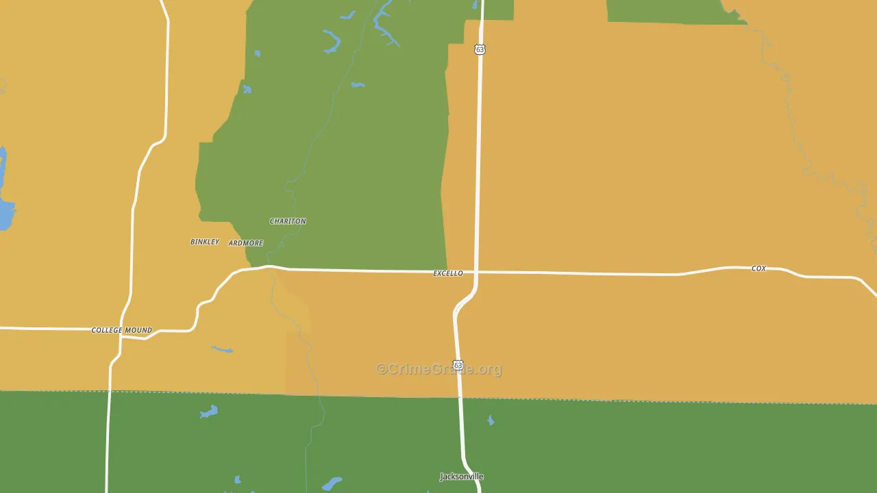 Excello, MO Map of Vehicle Theft Rates