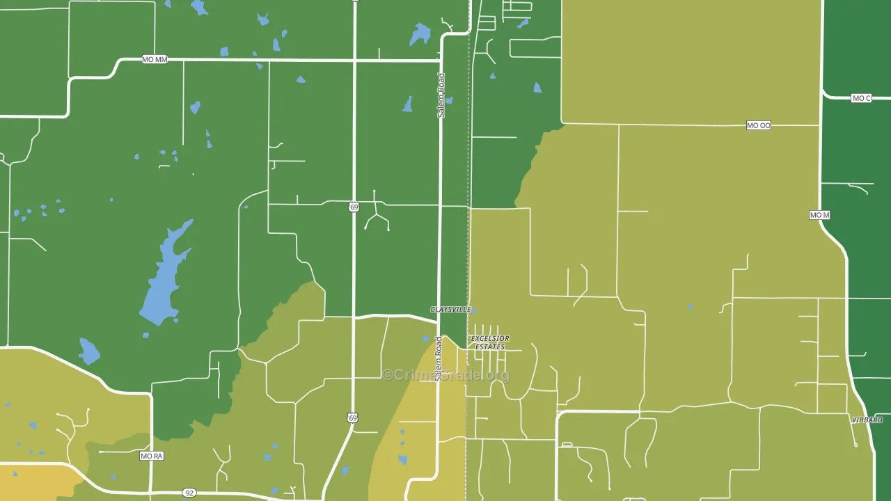 Excelsior Estates, MO Map of Vehicle Theft Rates
