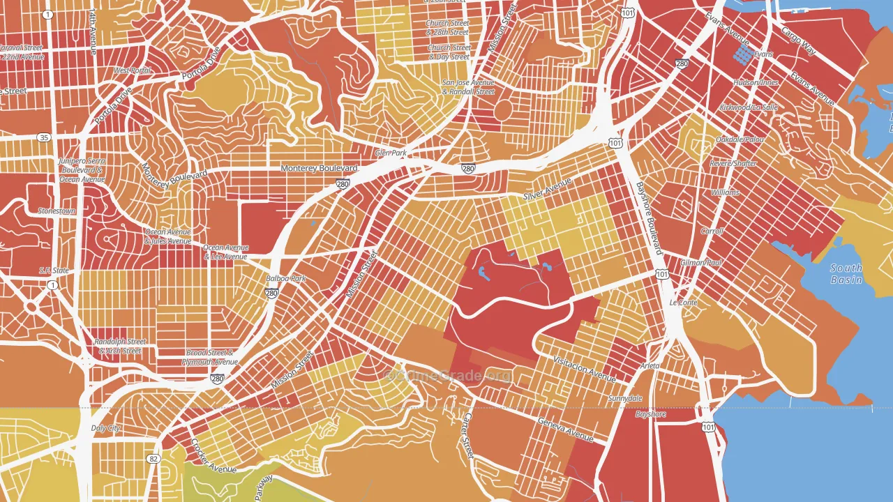 Excelsior, San Francisco, CA Map of Vehicle Theft Rates