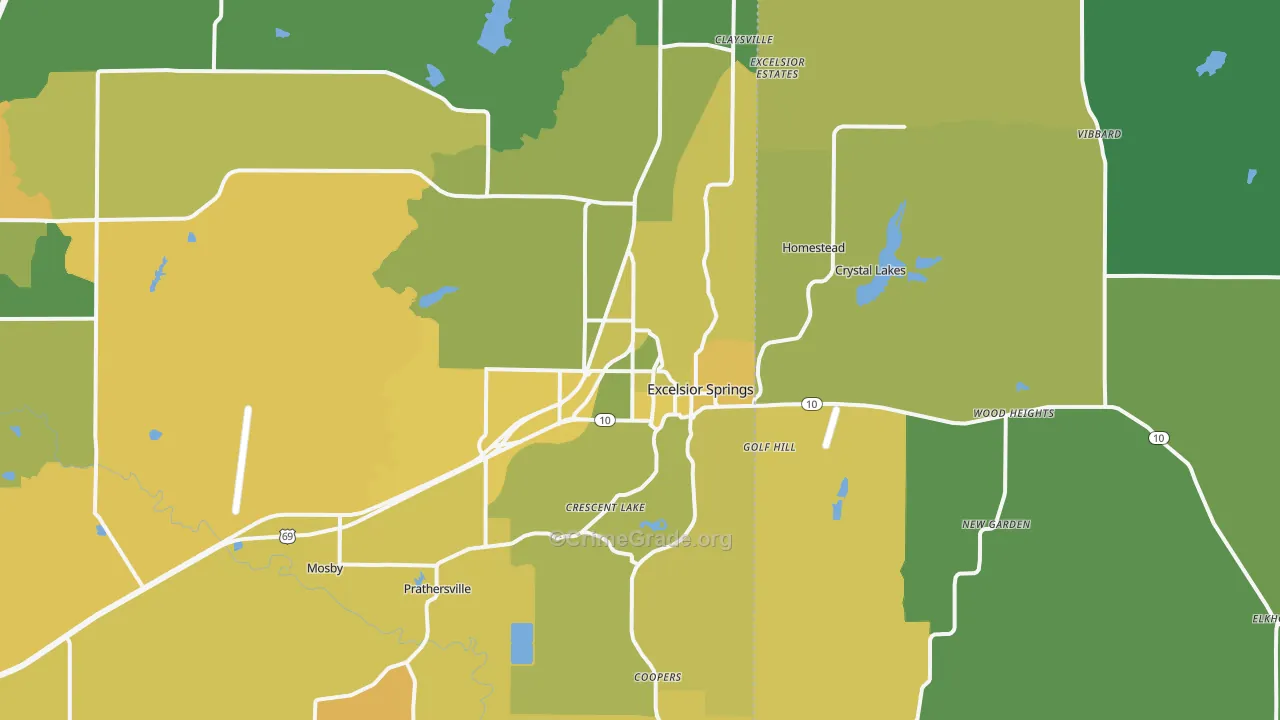 Excelsior Springs, MO Map of Vehicle Theft Rates