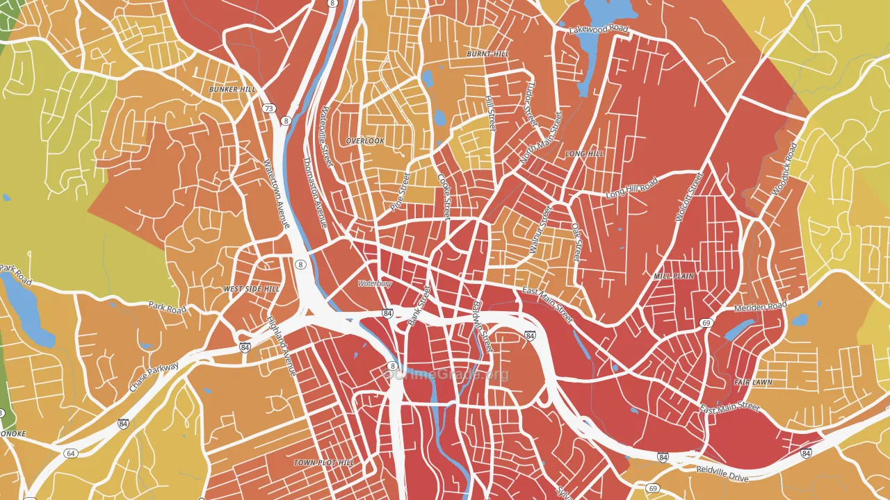 Exchange Place, Waterbury, CT Map of Vehicle Theft Rates
