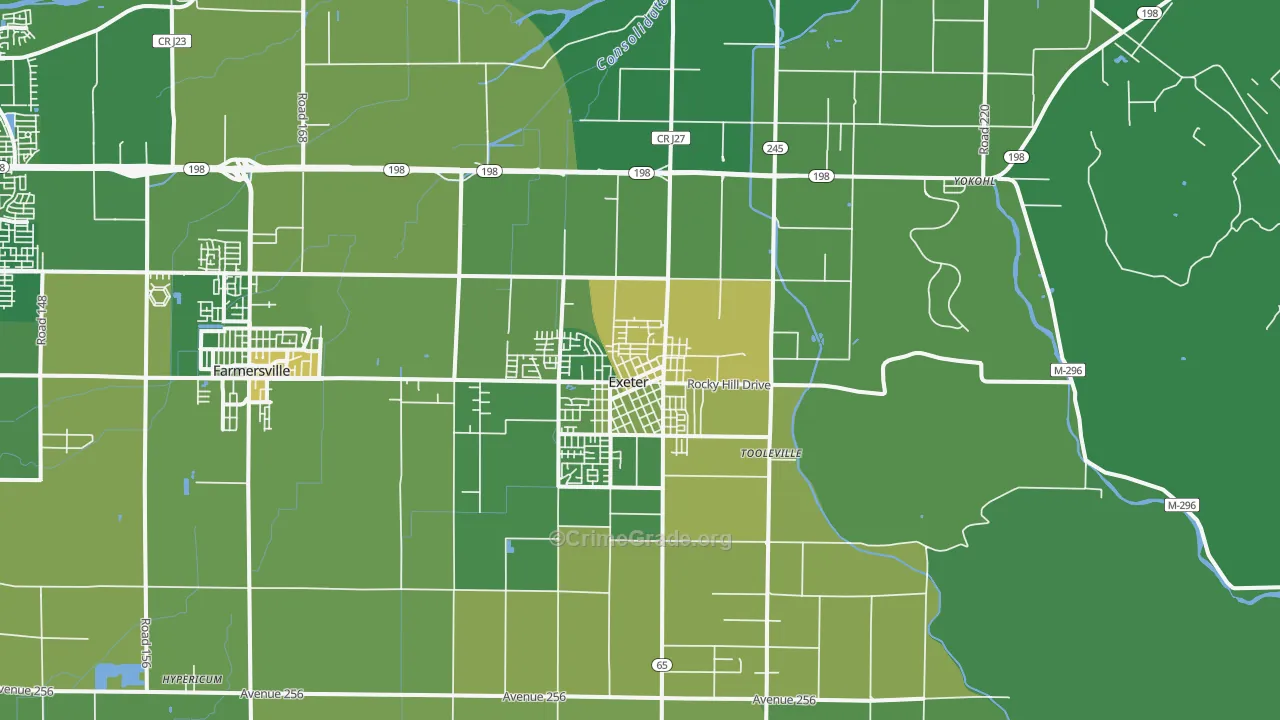 Exeter, CA Map of Vehicle Theft Rates