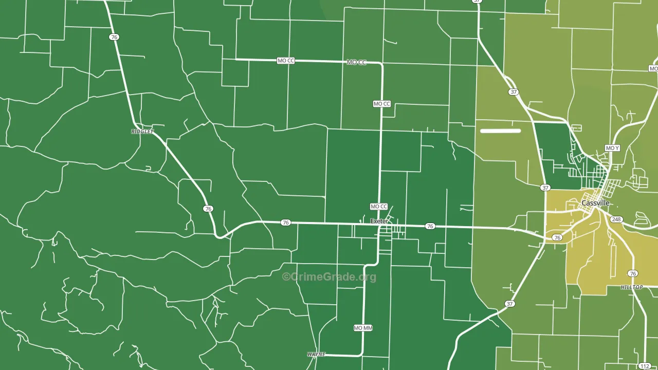 Exeter, MO Map of Vehicle Theft Rates