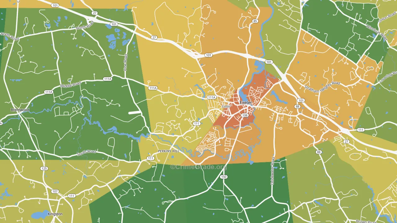 Exeter, NH Map of Vehicle Theft Rates