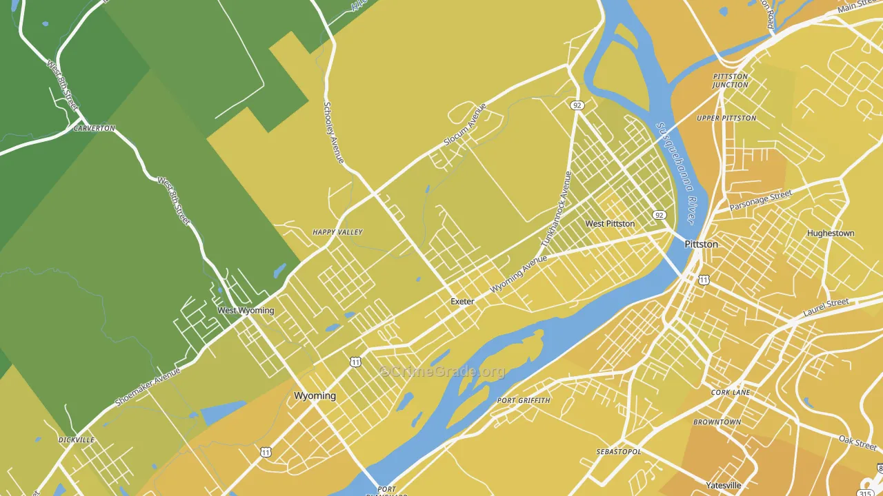 Exeter, PA Map of Vehicle Theft Rates