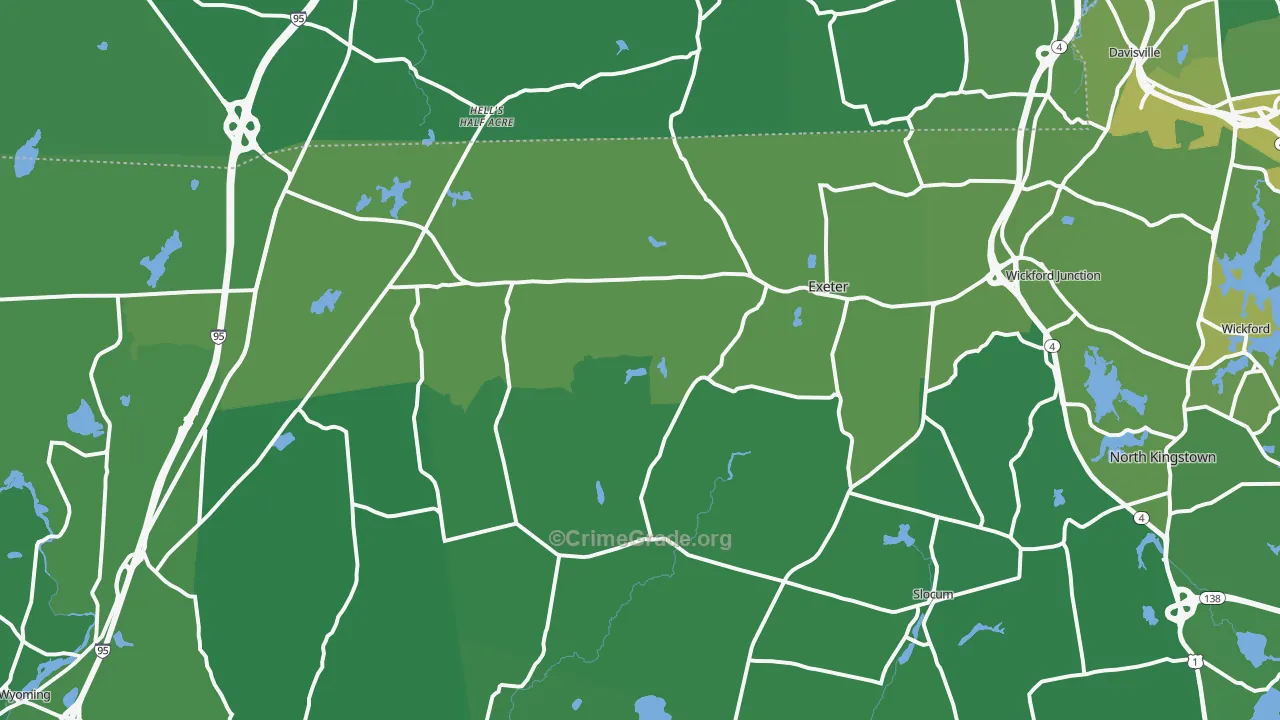 Exeter, RI Map of Vehicle Theft Rates